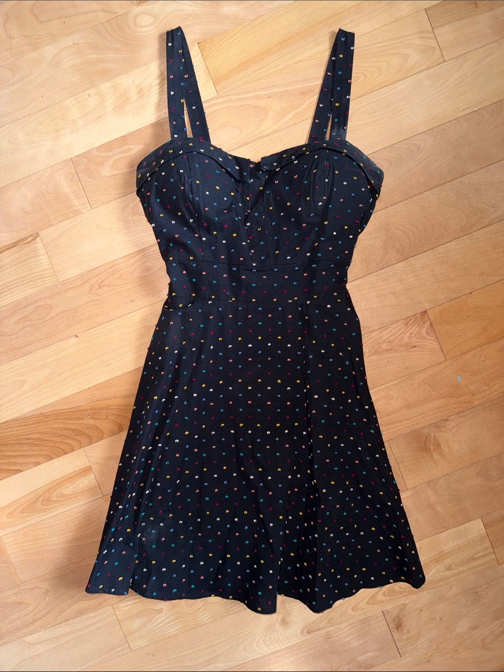 G by Guess Black Mini Dress with Multicolor Polka Dots